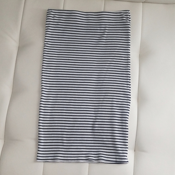 Navy white striped stretch midi skirt - Picture 6 of 7